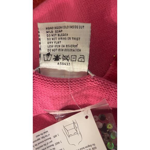 Vintage Quacker Factory Pink Snowman Beaded/Sequin Christmas V-Neck Sweater - 1X - Picture 13 of 16